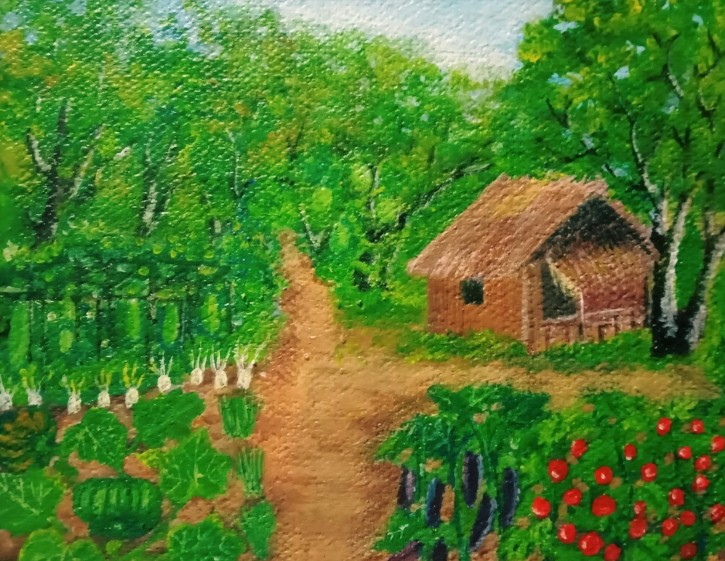 Bahay Kubo Drawing With Plants