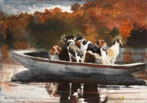 Hunting Dogs in a Boat (1889) by Winslow Homer